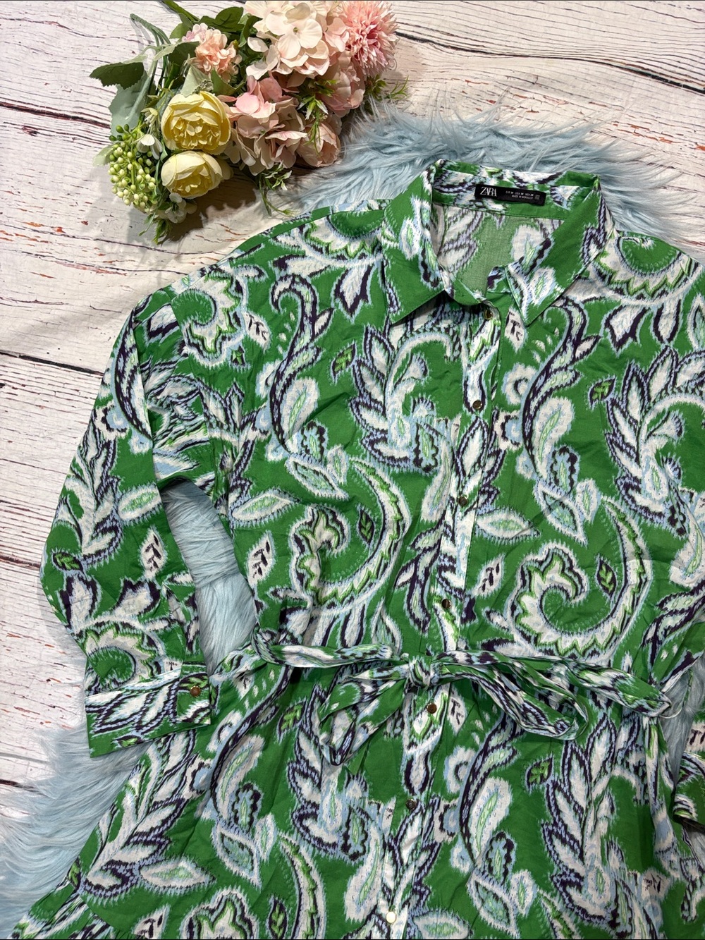 Zara Green White Paisley Mini Dress - Picture 7 of 9